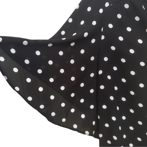 Express Black and White Polka Dot Blouse with Ruffle Sleeves in Women’s Large - Picture 2 of 7